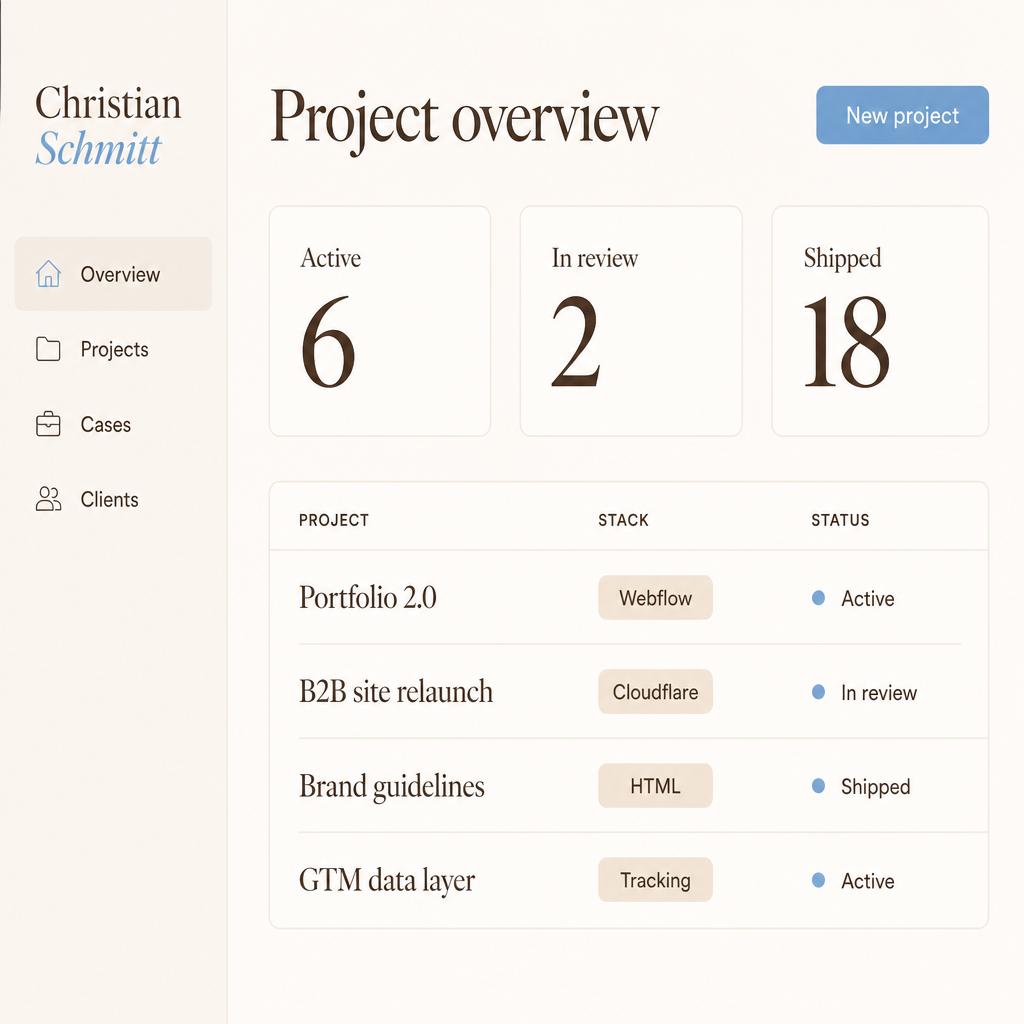 Developer project dashboard UI mockup with warm brand colors