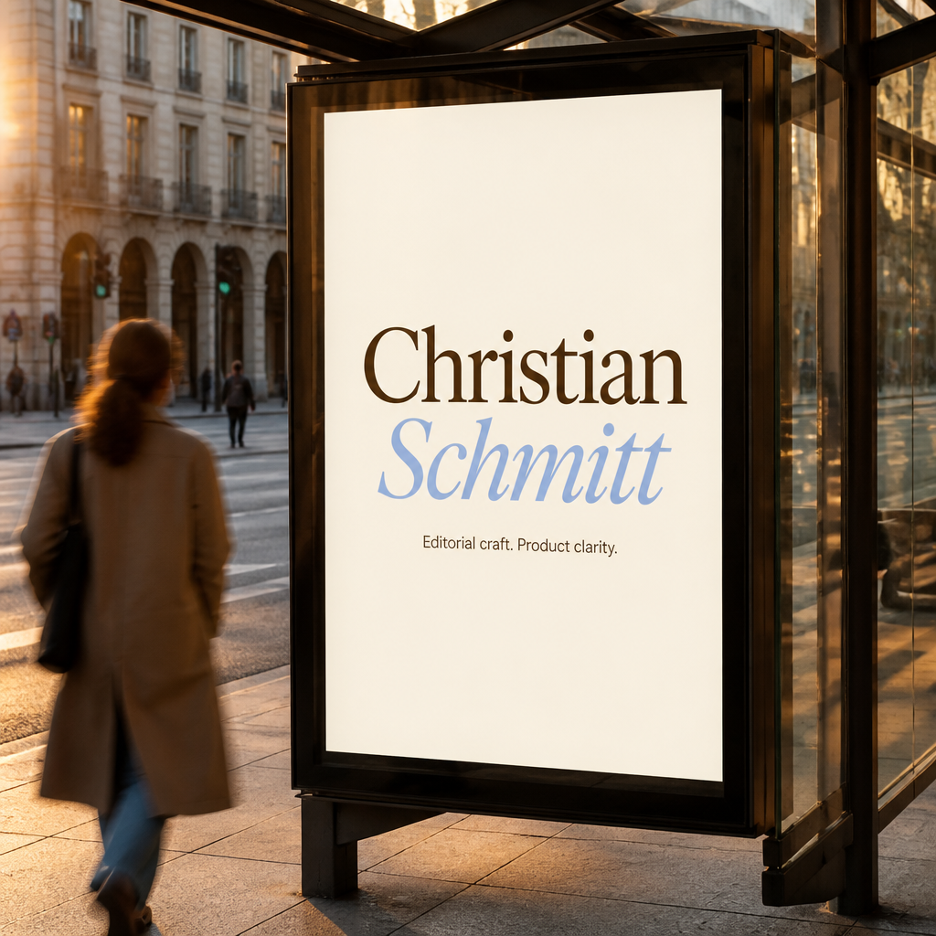 Bus shelter street poster mockup for Christian Schmitt brand